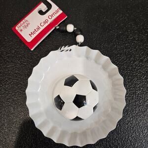 Holiday Style Metal Cap Soccer Ball Tree Ornament NWT Christmas